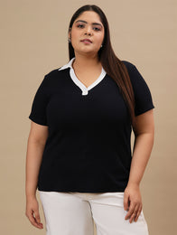 Blue Plus Size Collar T-Shirt