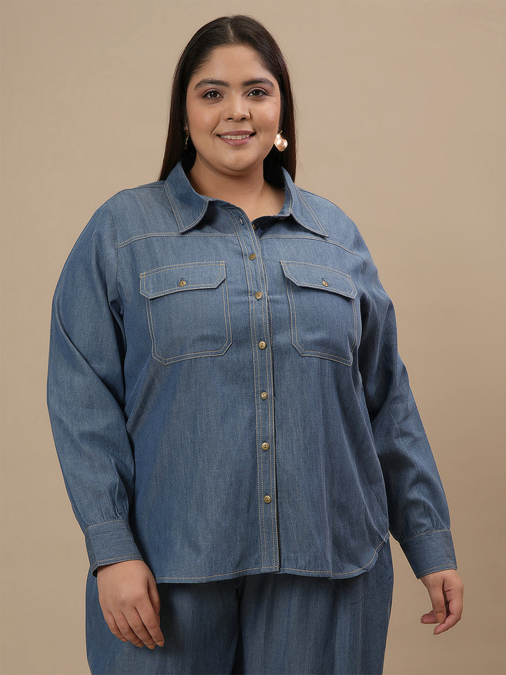 Blue Plus Size Denim Shirt
