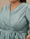 Close-up view of Blue Plus Size Satin Dress showing satin texture and neckline detail
