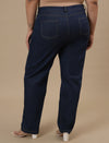 Plus-size woman in back view wearing Blue Plus Size Straight Fit Jeans with mid-rise waist and straight leg design