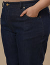 Close-up view of Blue Plus Size Straight Fit Jeans showing mid-rise waist and straight leg design
