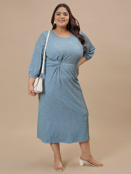 Blue Plus Size Striped Sheath Dress