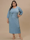 Plus-size woman in front view wearing Blue Plus Size Striped Sheath Dress with sleeveless cut and body-skimming fit