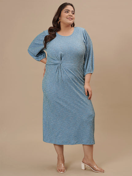 Blue Plus Size Striped Sheath Dress