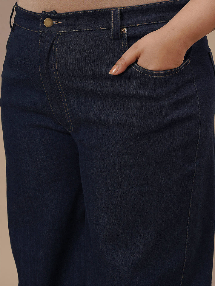 Plus Size Women Wide-leg Stretch Jeans - Blue