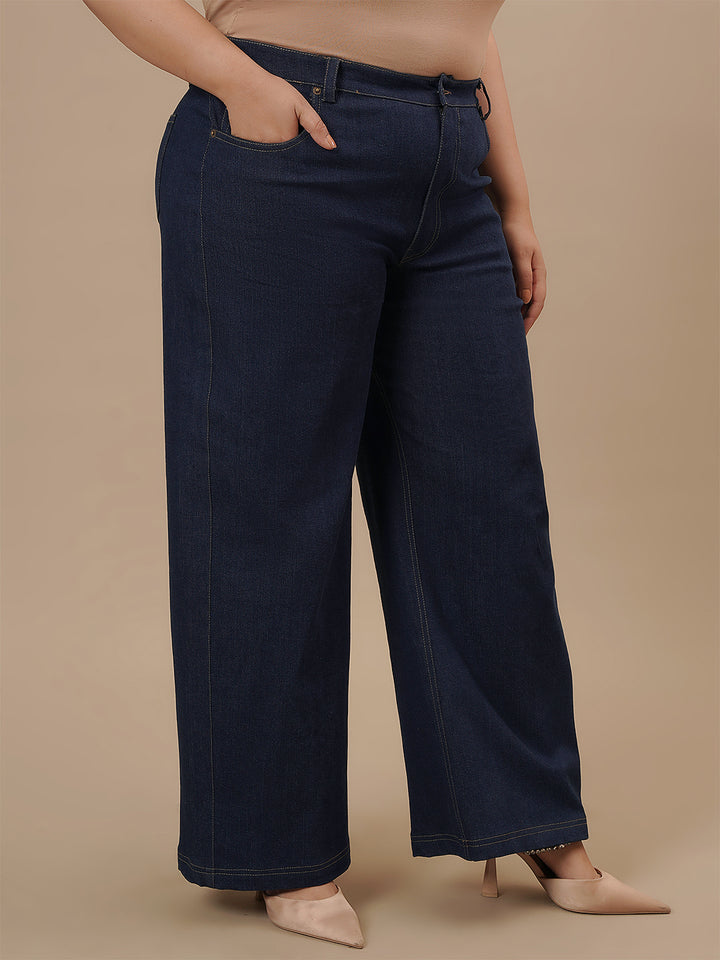 Plus Size Women Wide-leg Stretch Jeans - Blue