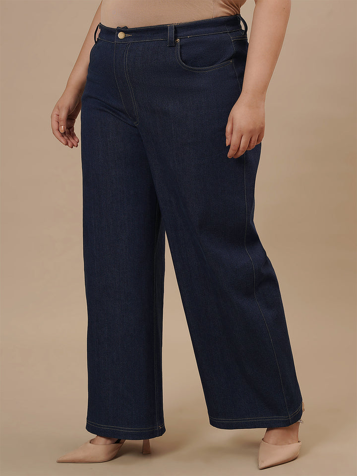 Plus Size Women Wide-leg Stretch Jeans - Blue