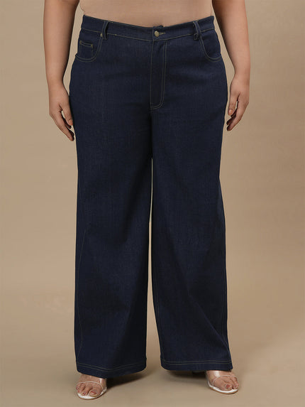 Blue Plus Size Wide Leg Jeans