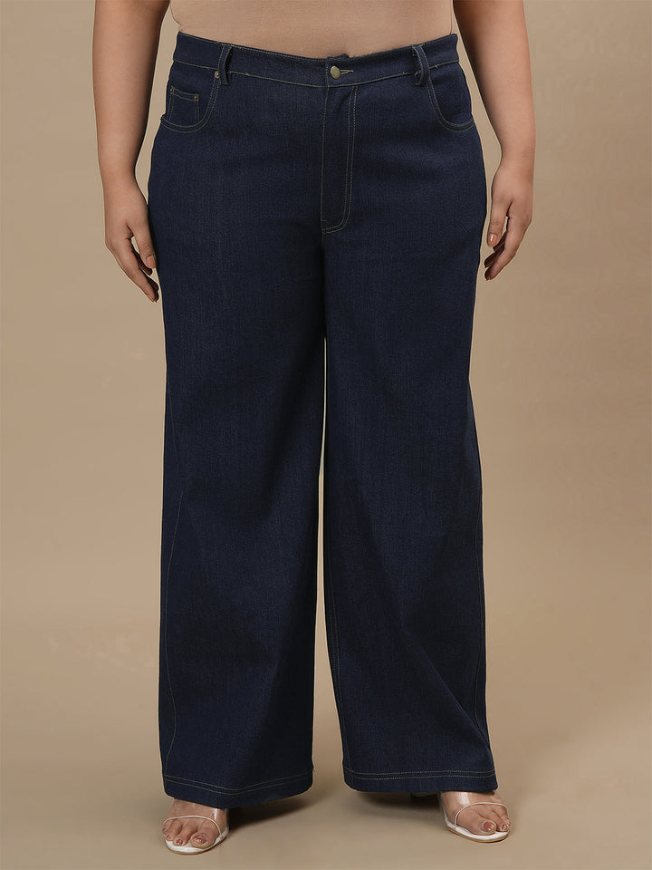 Blue Plus Size Wide Leg Jeans