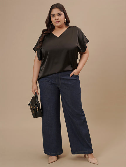 Blue Plus Size Wide Leg Jeans