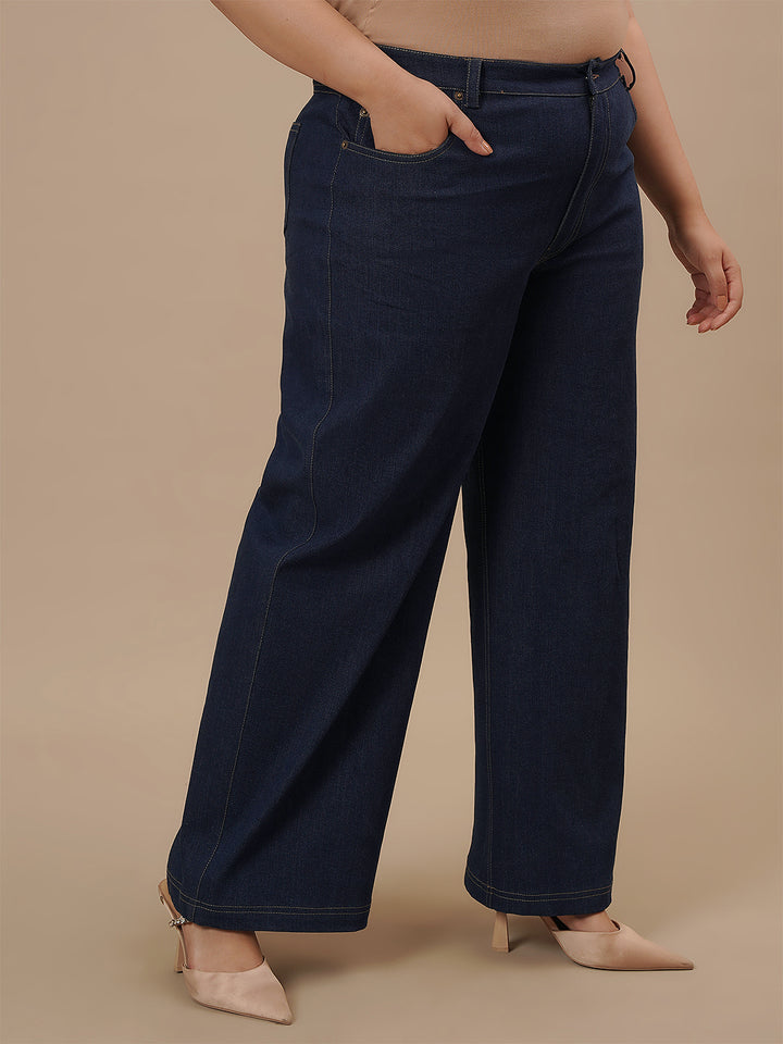 Plus Size Women Wide-leg Stretch Jeans - Blue