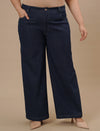 Plus Size Women Wide-leg Stretch Jeans - Blue