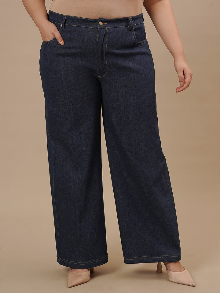 Blue Plus Size Wide Leg Jeans