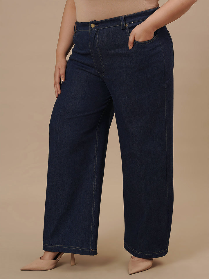 Plus Size Women Wide-leg Stretch Jeans - Blue