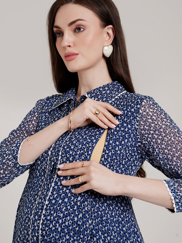 Blue Polka Maternity Maxi Dress