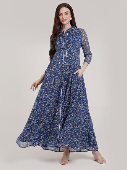 Blue Polka Maternity Maxi Dress