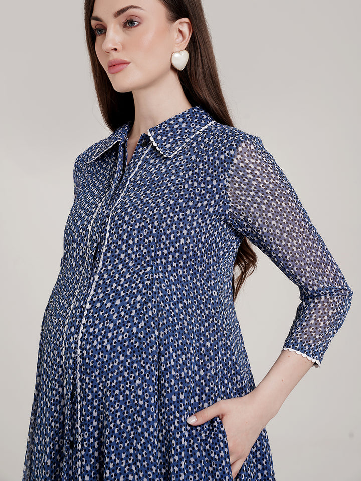 Blue Polka Maternity Maxi Dress