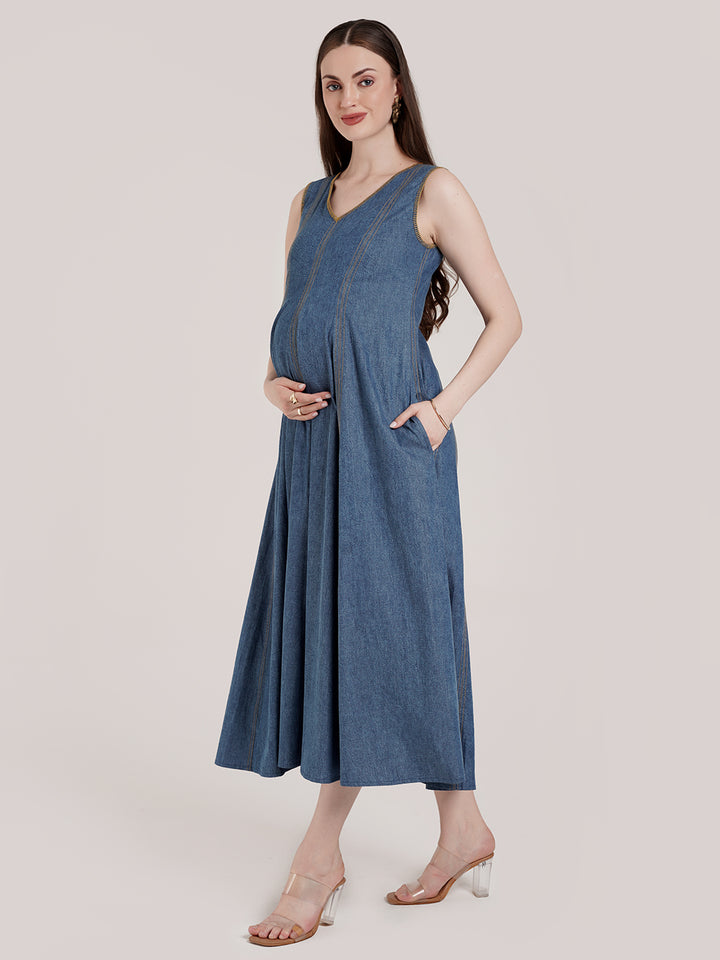 Blue Pregnancy Denim Dress