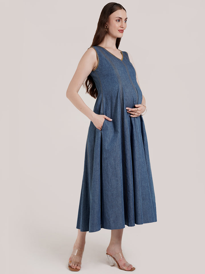 Blue Pregnancy Denim Dress