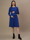 Blue Ribbed Maternity Flare Dress