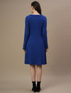 Blue Ribbed Maternity Flare Dress