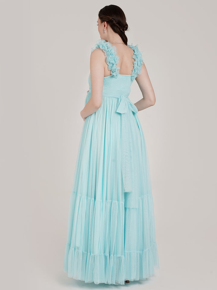 Blue Ruffle Maternity Dress