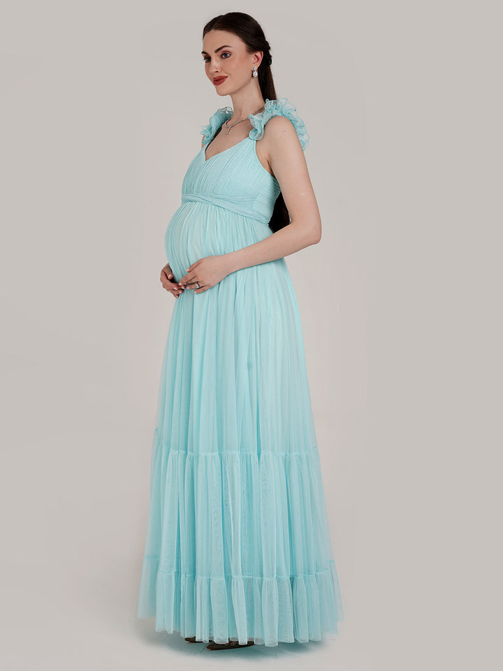 Blue Ruffle Maternity Dress