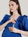 Blue Ruffle Sleeve Maternity Dress
