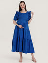 Blue Ruffle Sleeve Maternity Dress