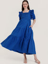 Blue Ruffle Sleeve Maternity Dress