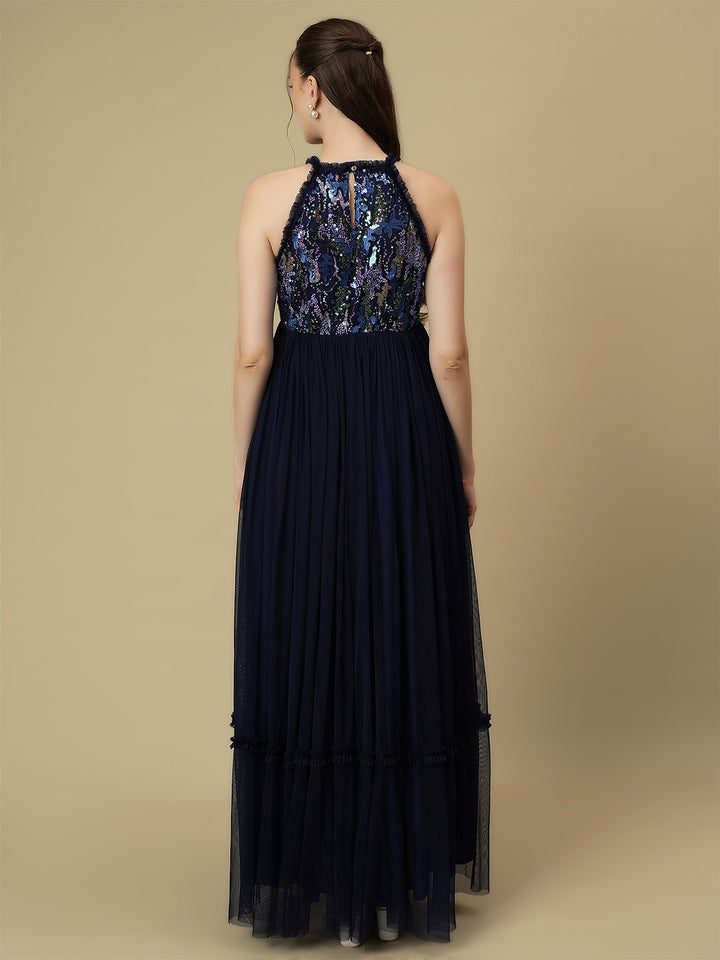 Blue Sequin Maternity Formal Dress