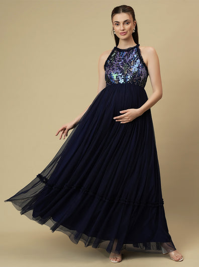 Buy Sequin Maternity Dress with Stylish Neckpiece