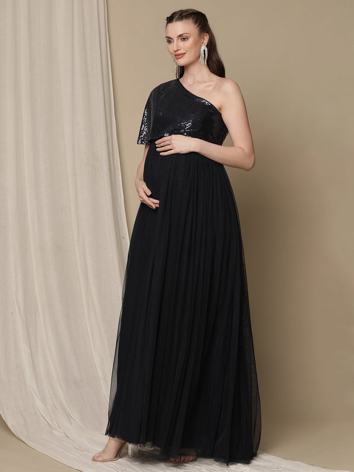 Blue Sequin Maternity Photoshoot Gown