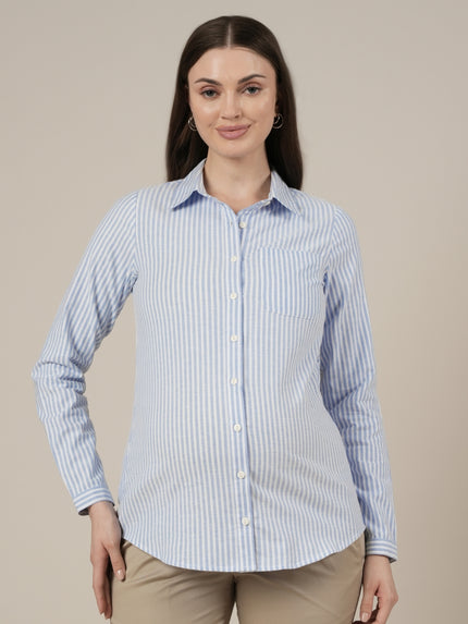 Cotton Maternity & Nursing Formal Shirt with Long Sleeves