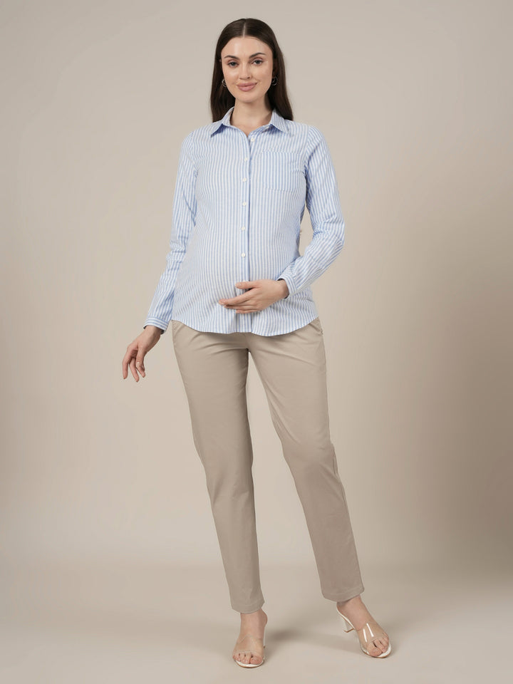 Cotton Maternity & Nursing Formal Shirt with Long Sleeves