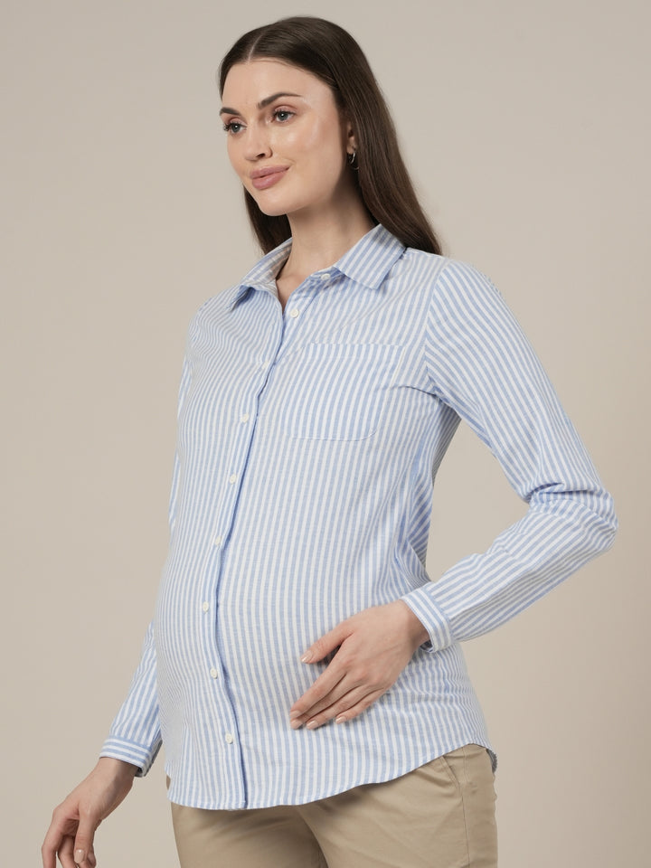 Cotton Maternity & Nursing Formal Shirt with Long Sleeves