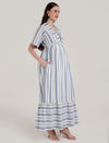 Blue and White Striped Maternity Dress