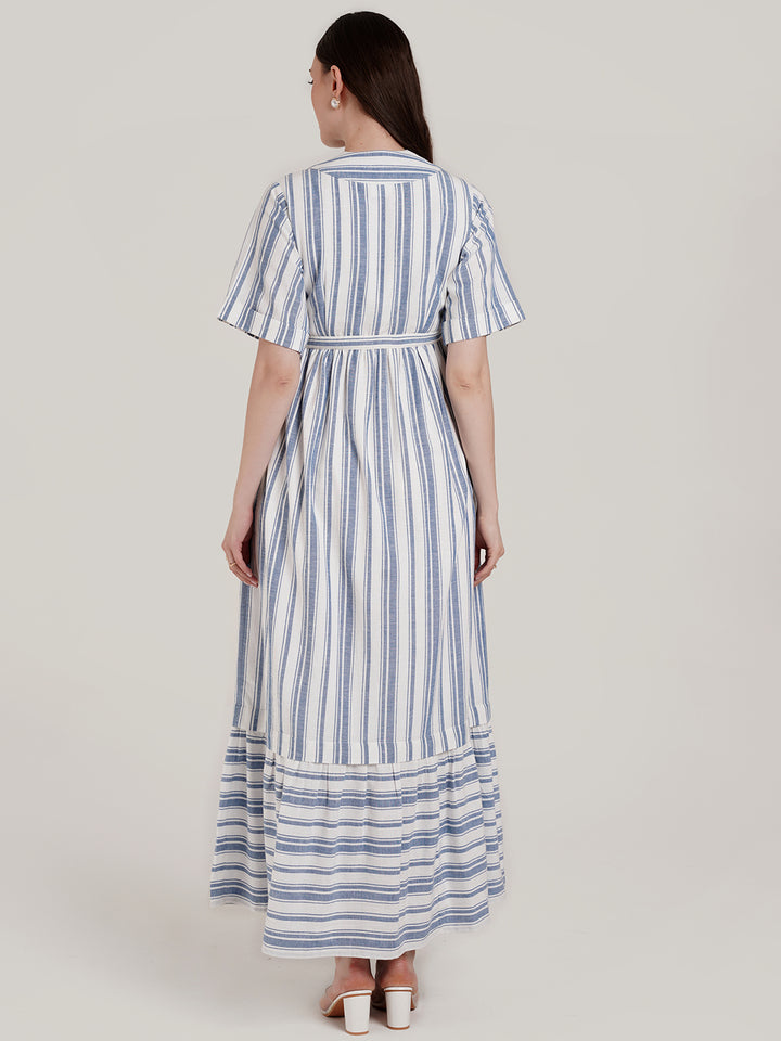 Blue and White Striped Maternity Dress