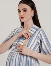 Blue and White Striped Maternity Dress