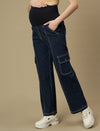 Blue Wide-leg Maternity Cargo Jeans