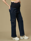 Blue Wide-leg Maternity Cargo Jeans
