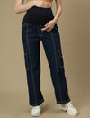 Blue Wide-leg Maternity Cargo Jeans