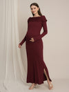 Boat neck maternity bodycon Maxi dress - Burgundy