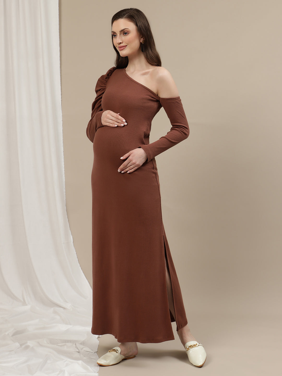 bodycon dress for maternity shoot Taupe Bodycon Dress And Sweater Maternity Set PinkBlush