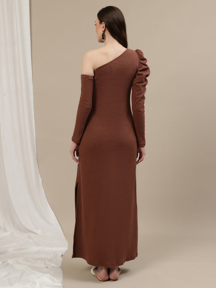 One-Shoulder Maternity Bodycon Dress- Brown