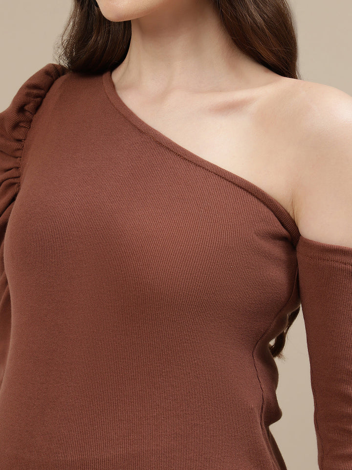 One-Shoulder Maternity Bodycon Dress- Brown