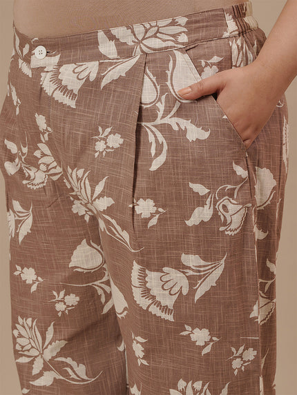 Brown Cotton Plus Size Co-Ord Set