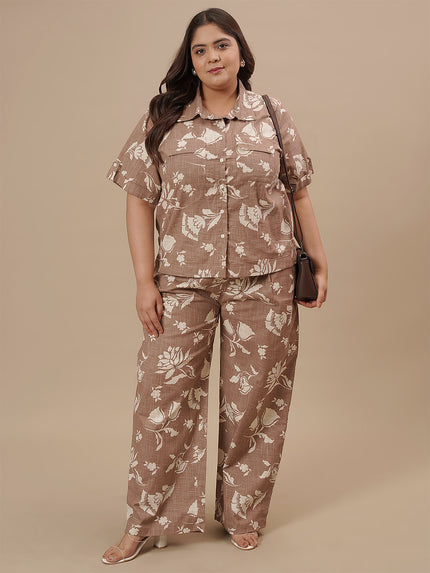 Brown Cotton Plus Size Co-Ord Set