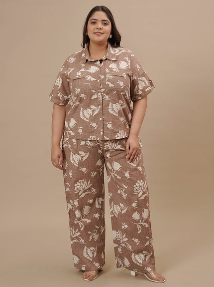 Brown Cotton Plus Size Co-Ord Set