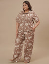 Brown Cotton Plus Size Co-Ord Set